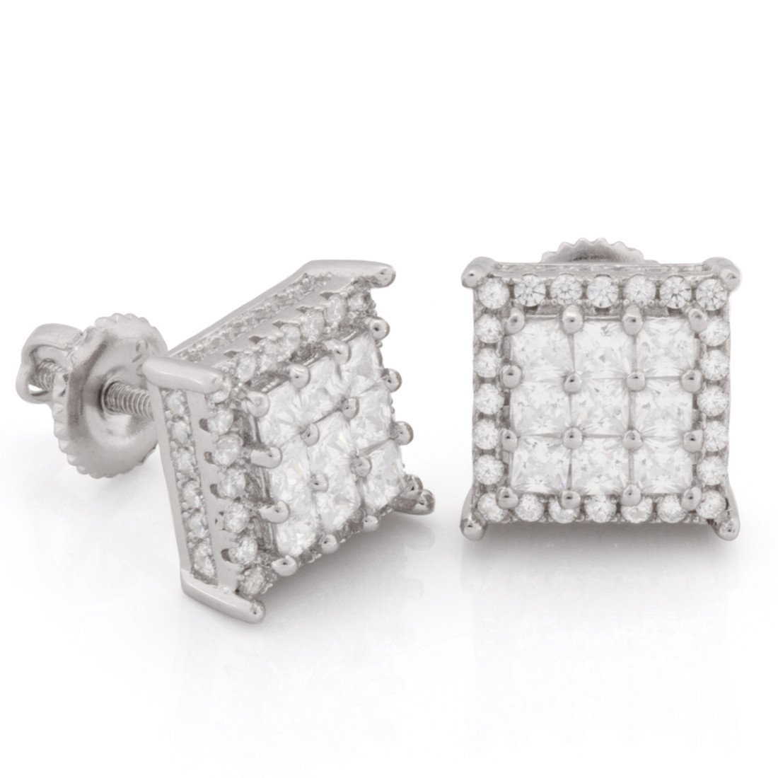 Double-Row Stud Earrings  in  Sterling Silver / White Gold / 10mm by Kingices