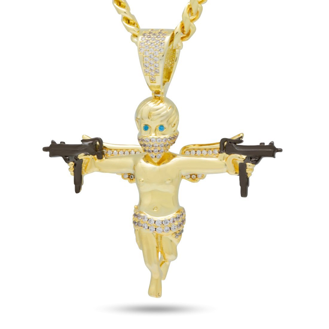 Dual Uzi Angel Necklace  in  14K Gold / 2.1" by Kingices
