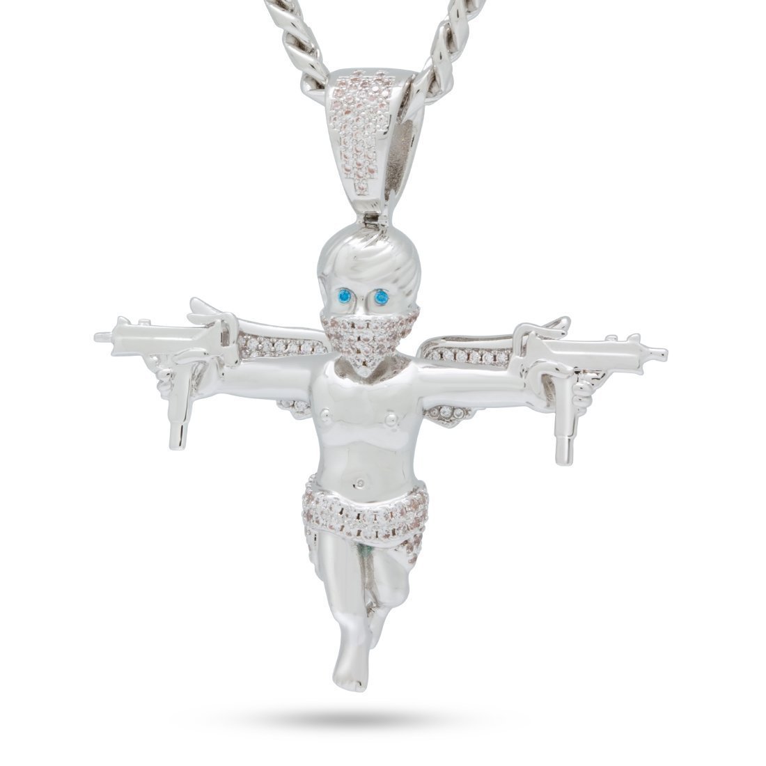 Dual Uzi Angel Necklace  in  White Gold / 2.1" by Kingices