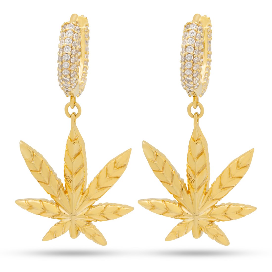 Emerald Cannabis Leaf Hanging Earrings  in  Sterling Silver / 14K Vermeil / 1.3" by Kingices