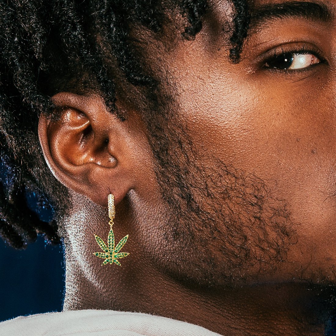 Emerald Cannabis Leaf Hanging Earrings  in  Sterling Silver / 14K Vermeil / 1.3" by Kingices