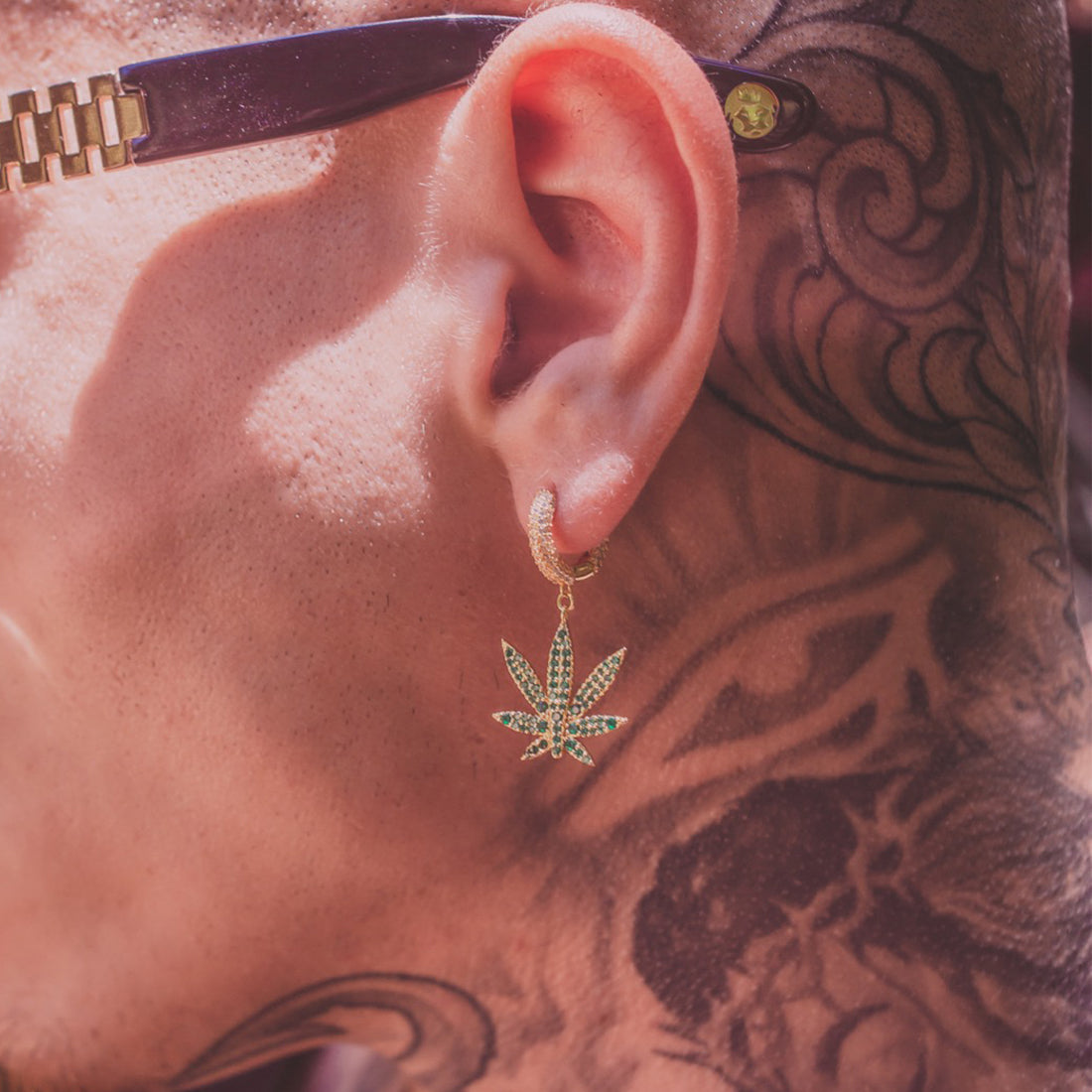 Emerald Cannabis Leaf Hanging Earrings  in  Sterling Silver / 14K Vermeil / 1.3" by Kingices