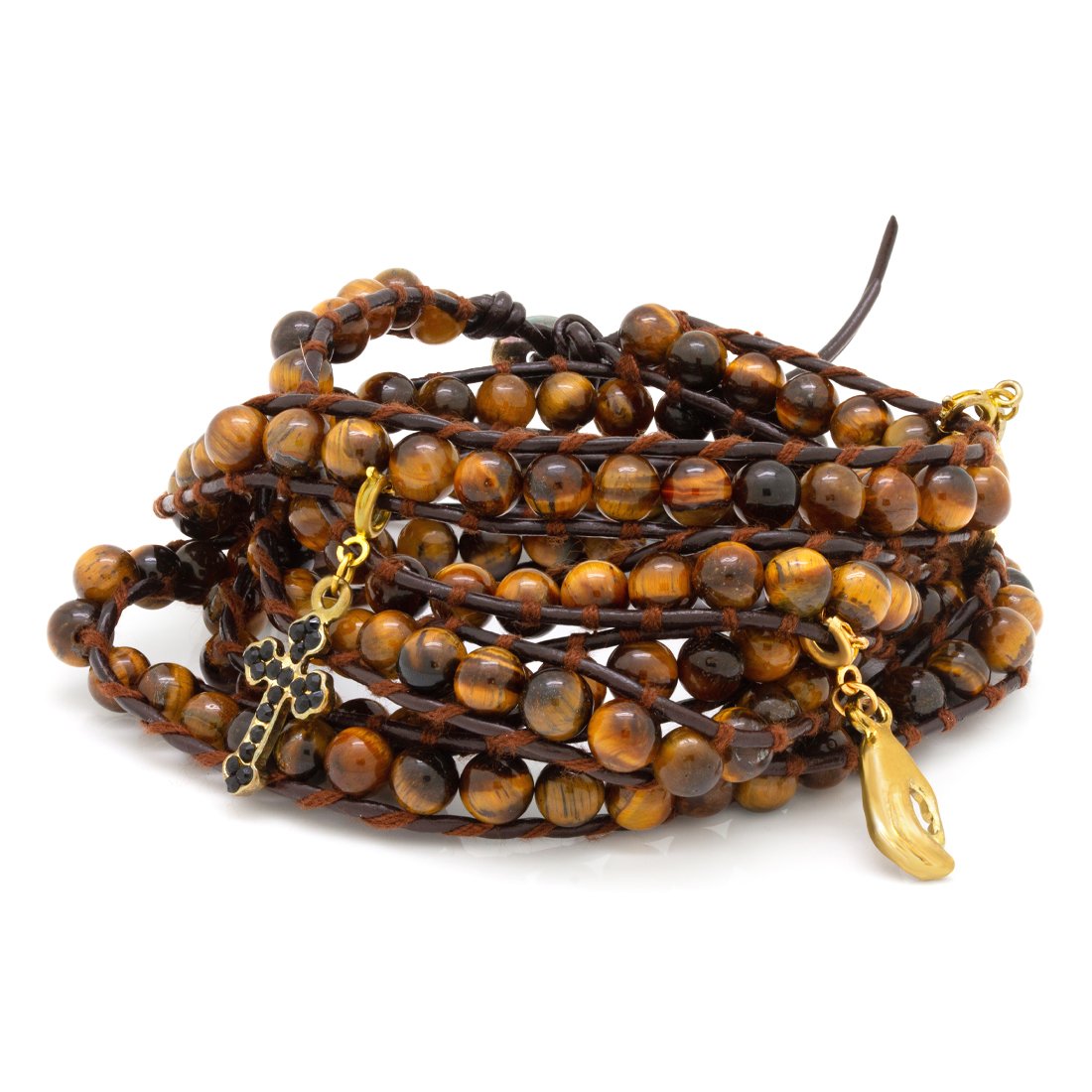 Endless Tiger Eye Bracelet by MARZ  in  14K Gold / Adjustable by Kingices