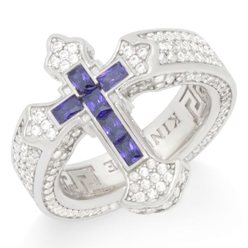 Fleur de Lis Cross Ring  in  Sterling Silver / White Gold / 7 by Kingices