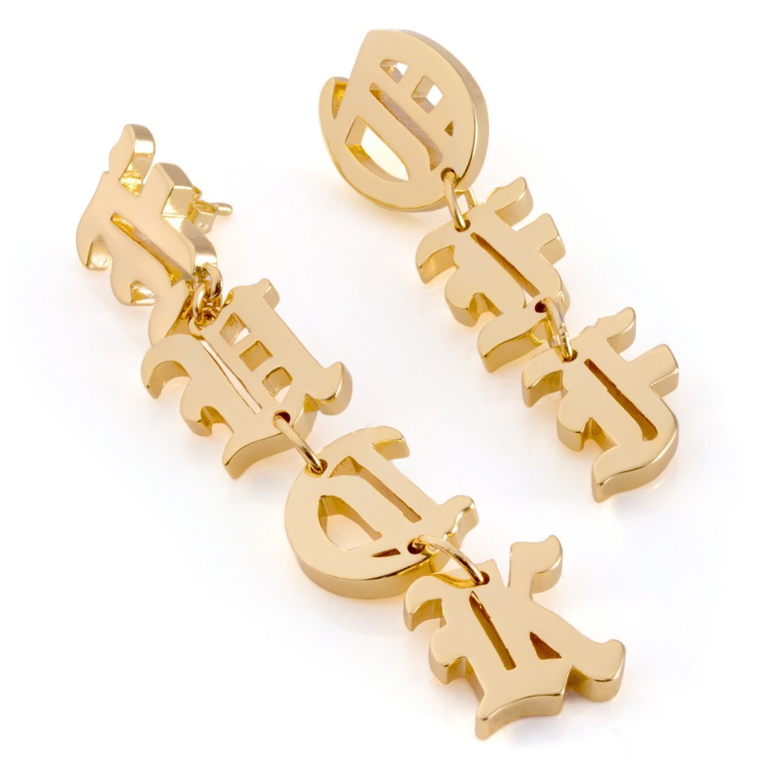 Fuck Off Hanging Earrings  in  Gold Plated / 14K Gold / 2.5" by Kingices