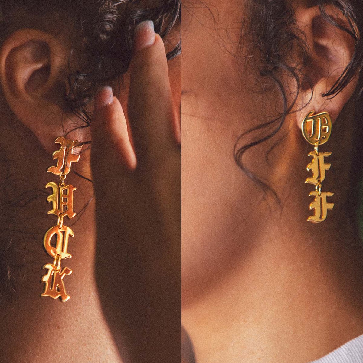 Fuck Off Hanging Earrings  in  Gold Plated / 14K Gold / 2.5" by Kingices