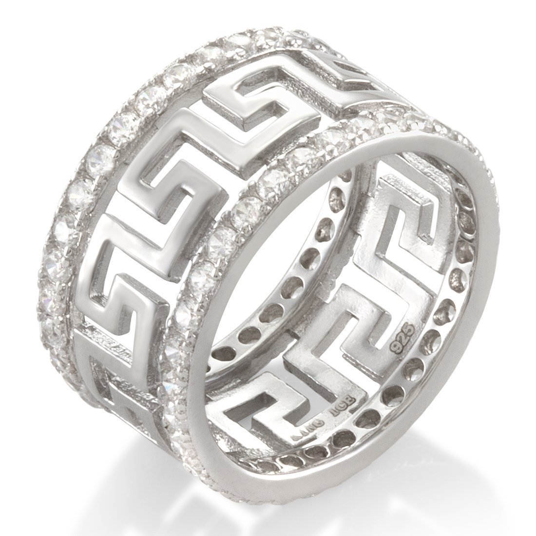 Greek Key Ring  in  Sterling Silver / White Gold / 7 by Kingices