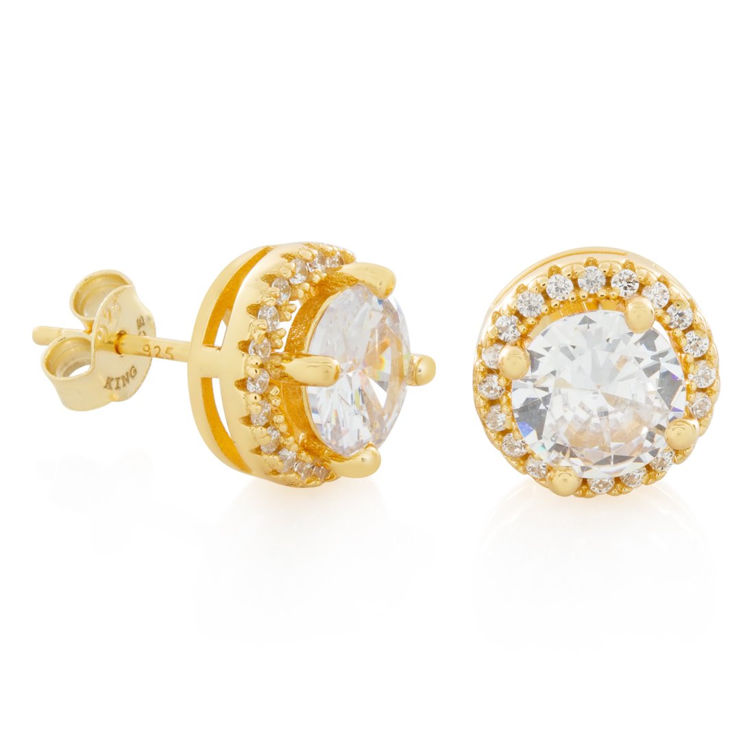 Halo Brilliant-Cut Stud Earrings  in  Sterling Silver / 14K Vermeil / 10mm by Kingices