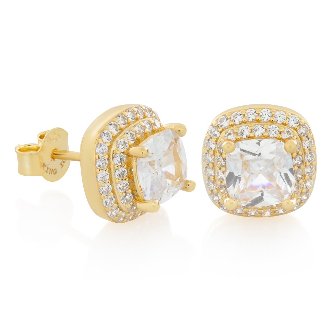 Halo Cushion-Cut Stud Earrings  in  Sterling Silver / 14K Vermeil / 10mm by Kingices