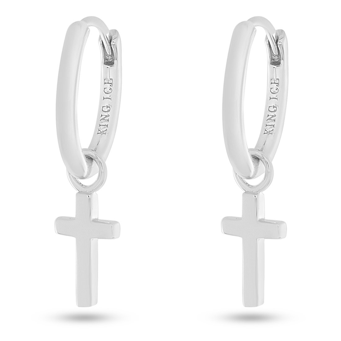 Hanging Cross Earrings  in  Sterling Silver / White Gold / 1" by Kingices
