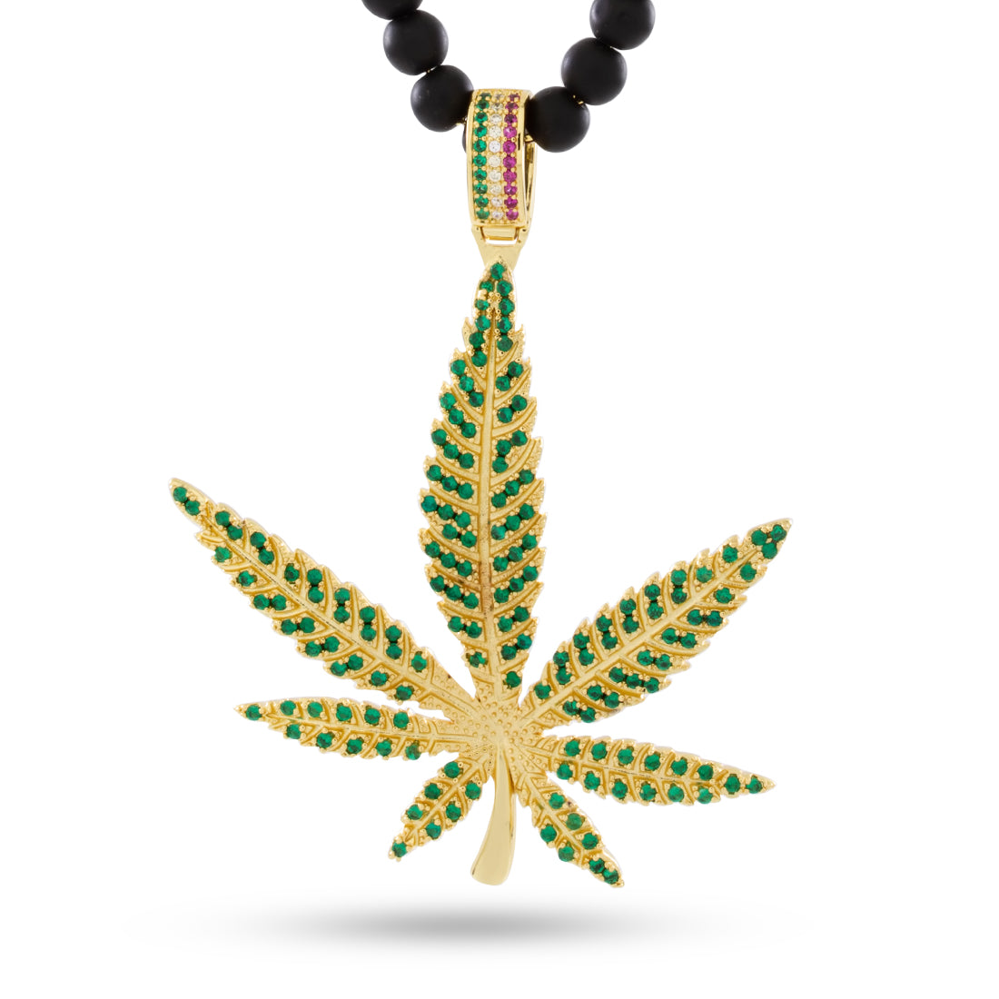 High Rise Cannabis Leaf Necklace  in  Gold Plated / 14K Gold / 2.9" by Kingices