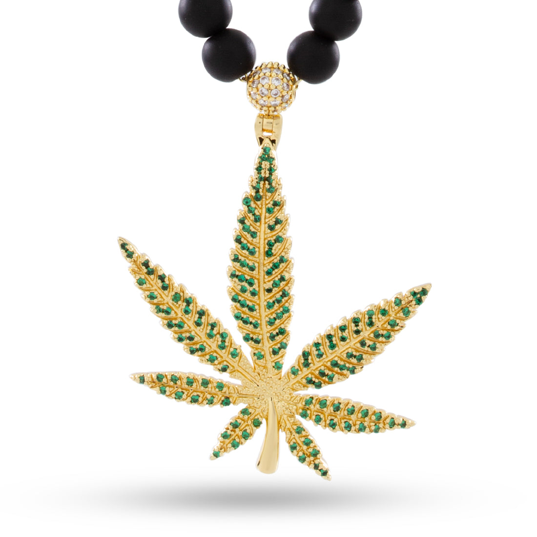 High Rise Cannabis Leaf Necklace  in  Gold Plated / 14K Gold / 2" by Kingices
