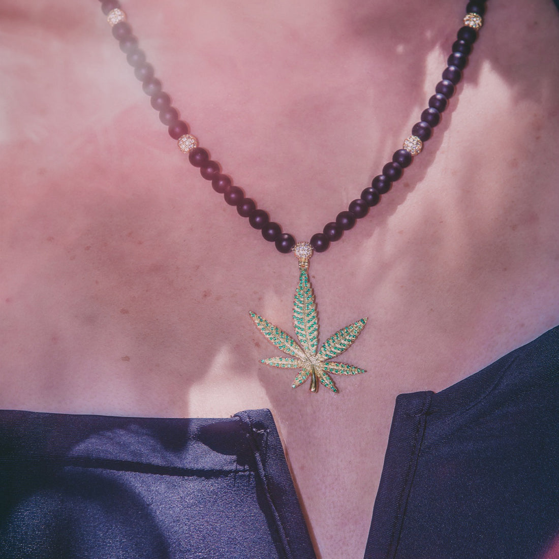 High Rise Cannabis Leaf Necklace  in  by Kingices