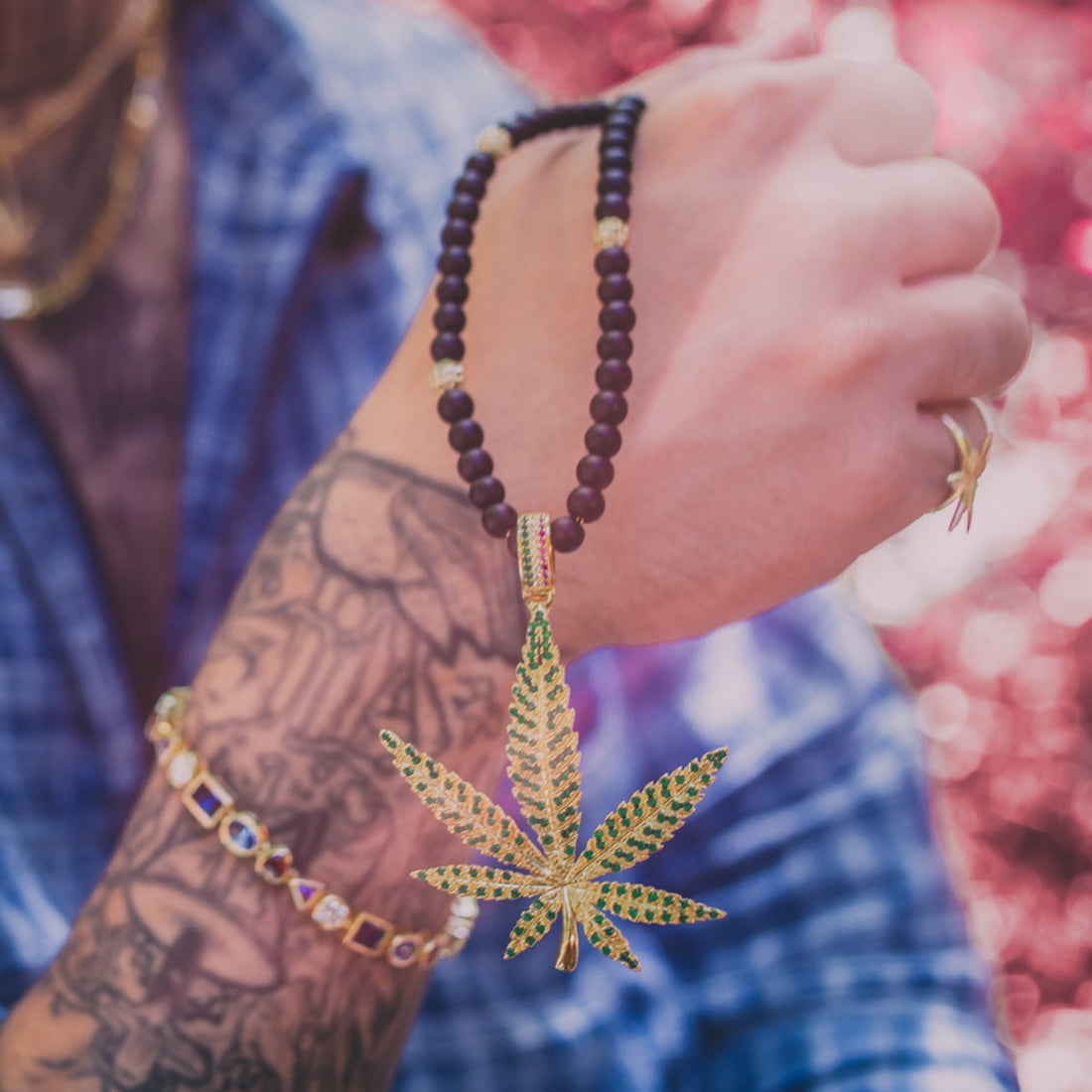 High Rise Cannabis Leaf Necklace  in  by Kingices