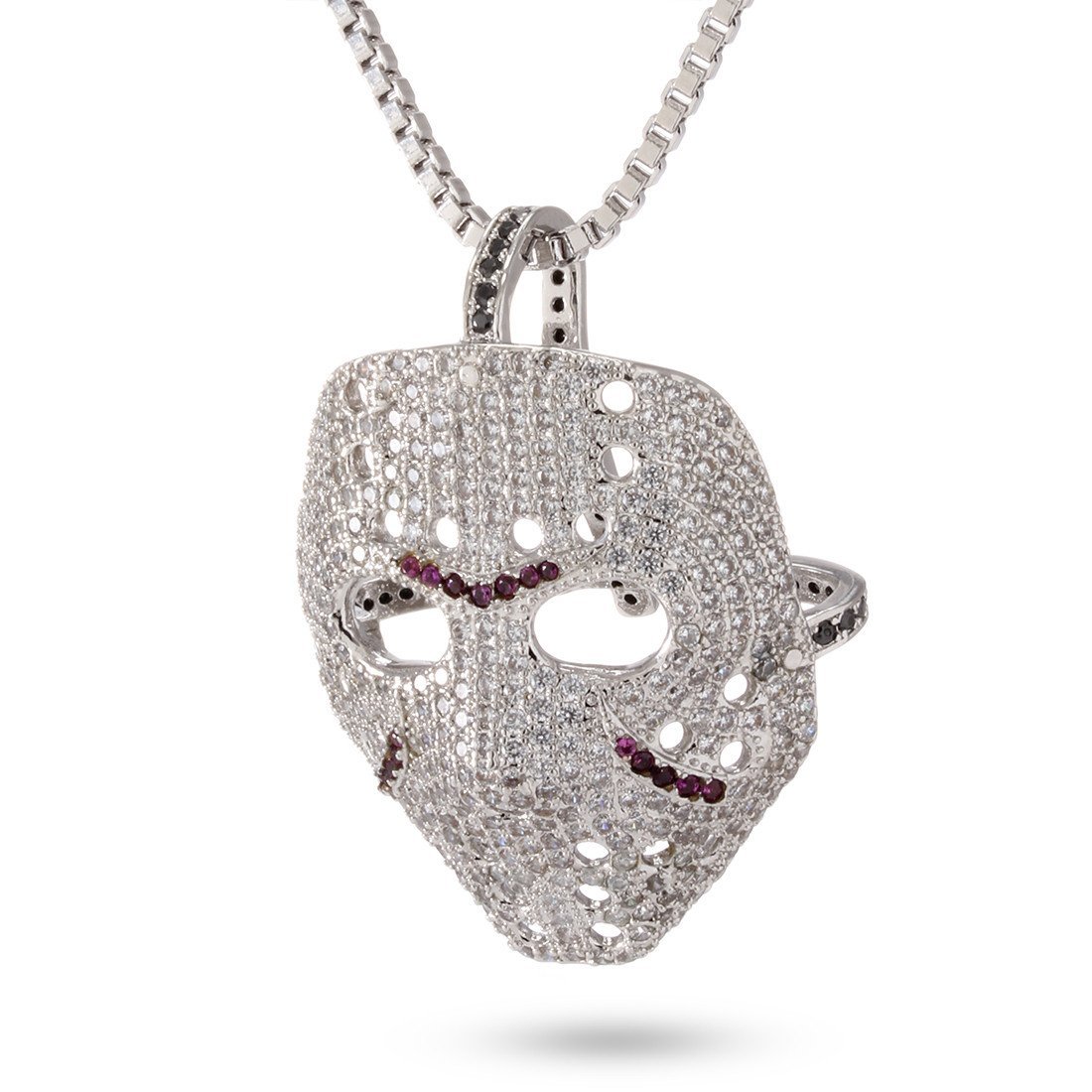 Hockey Mask Necklace  in  White Gold / 1.3" by Kingices