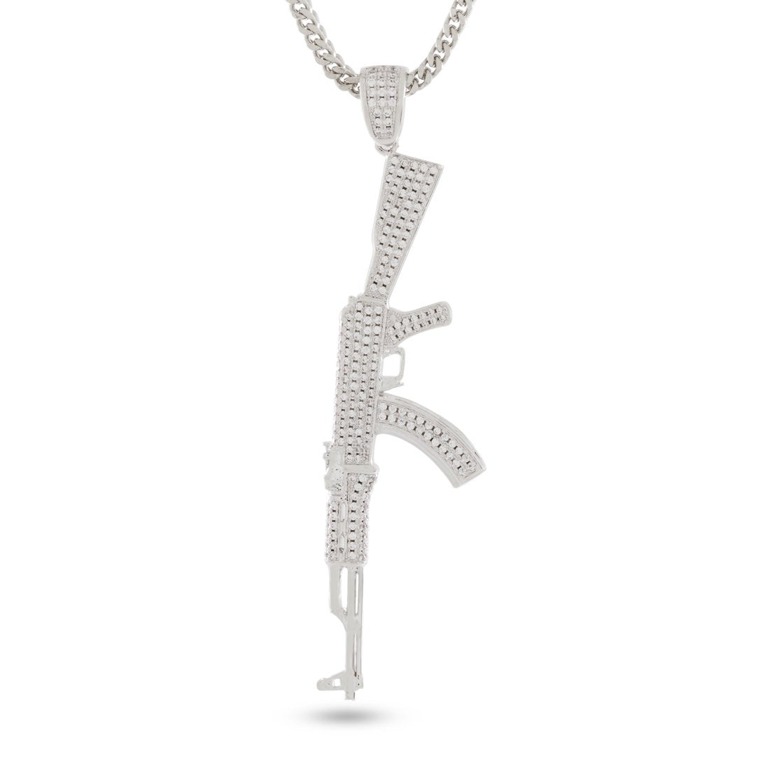 Iced AK-47 Necklace  in  White Gold / 3.4" by Kingices