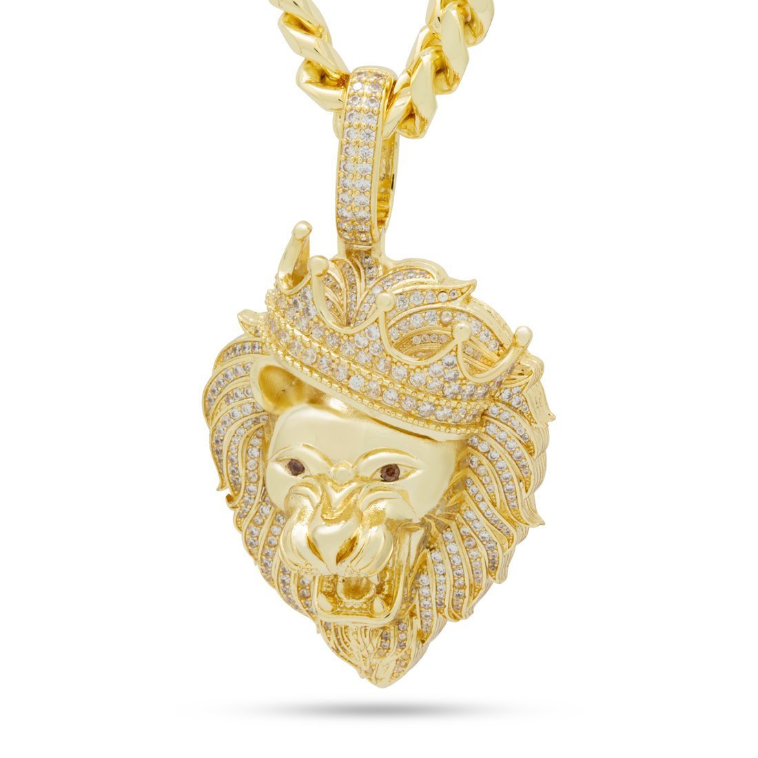Iced Classic Roaring Lion Necklace  in  14K Gold / 2.5" by Kingices