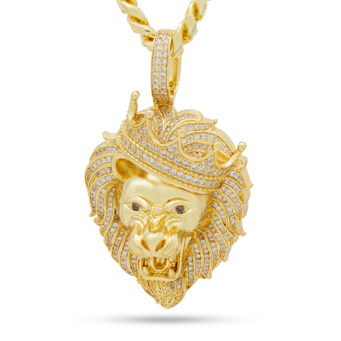 Iced Classic Roaring Lion Necklace  in  14K Gold / 3.2" by Kingices