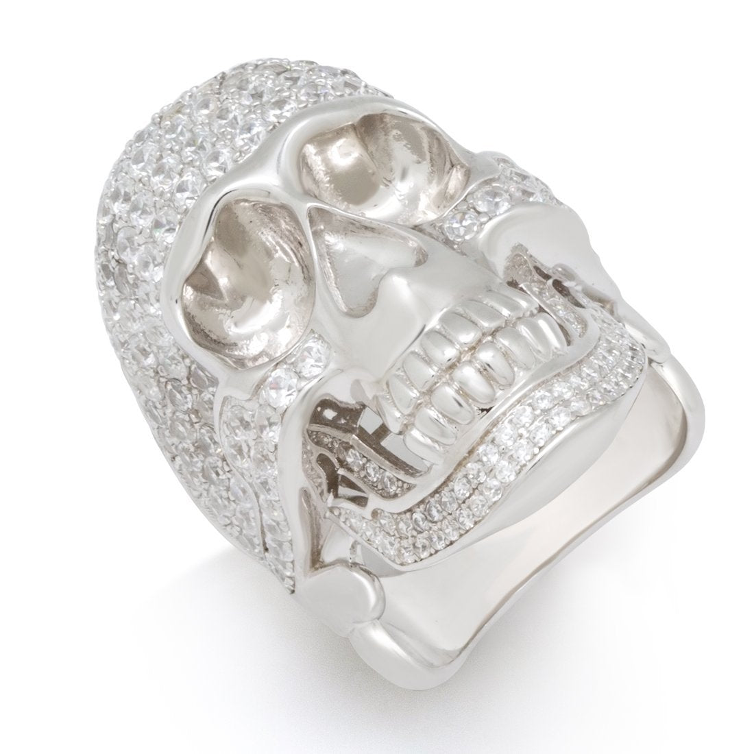 Iced Death Ring  in  Sterling Silver / White Gold / 7 by Kingices