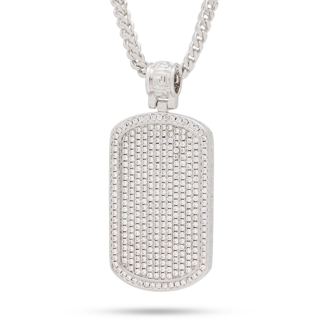 Iced Dog Tag Necklace  in  White Gold / 1.9" by Kingices