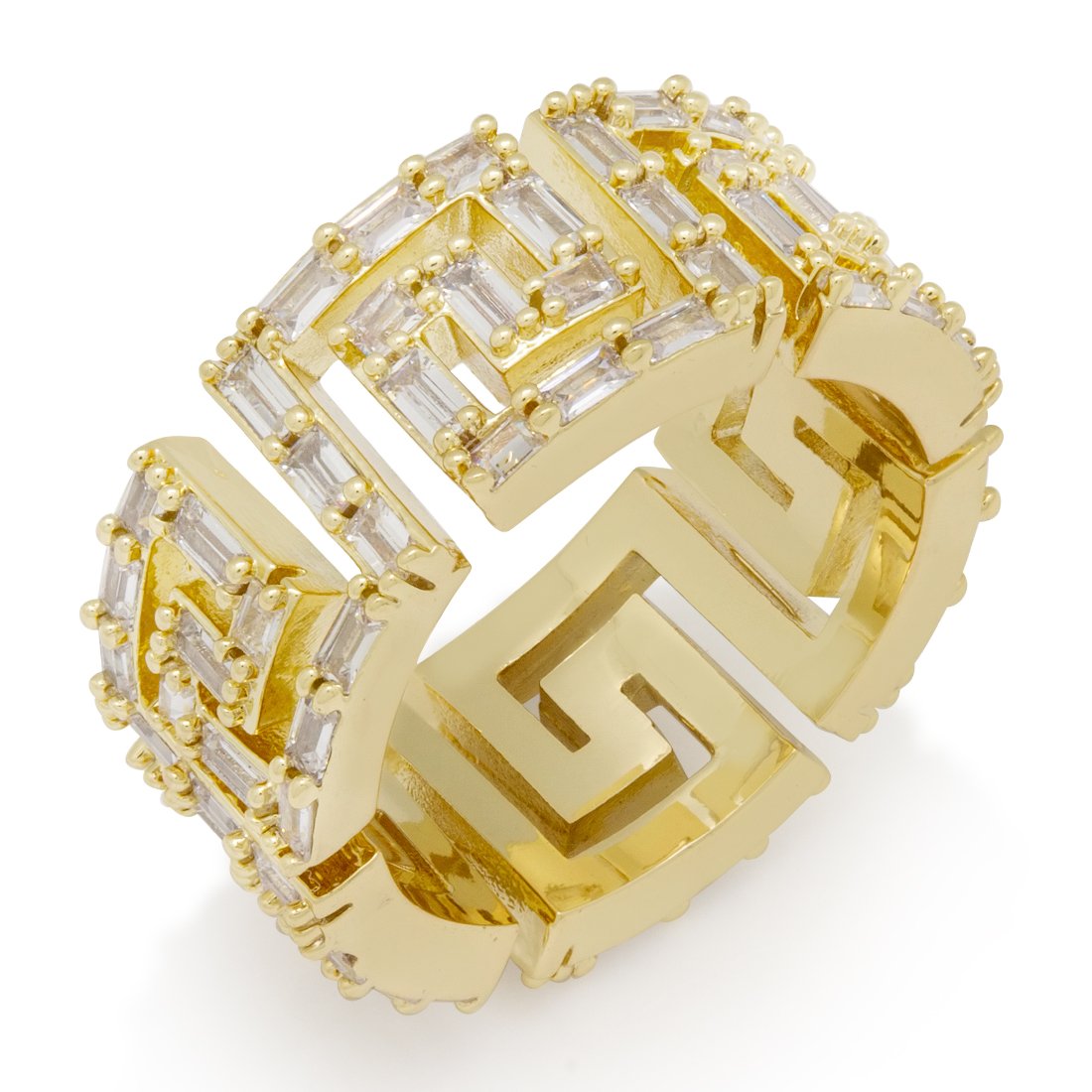 Iced Greek Key Ring  in  14K Gold / 7 by Kingices