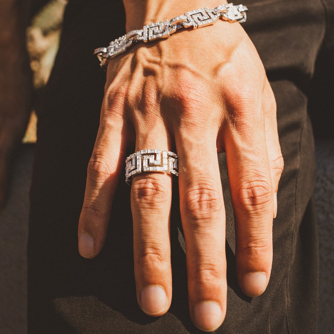 Iced Greek Key Ring  in  by Kingices