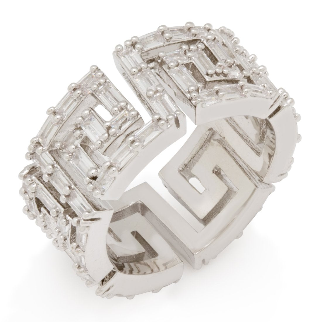 Iced Greek Key Ring  in  White Gold / 7 by Kingices