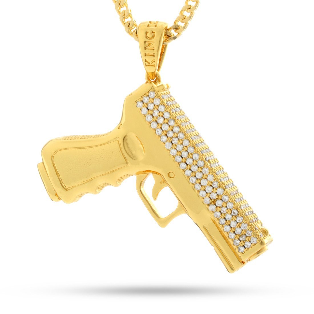 Iced Handgun Necklace  in  14K Gold / 1.9" by Kingices