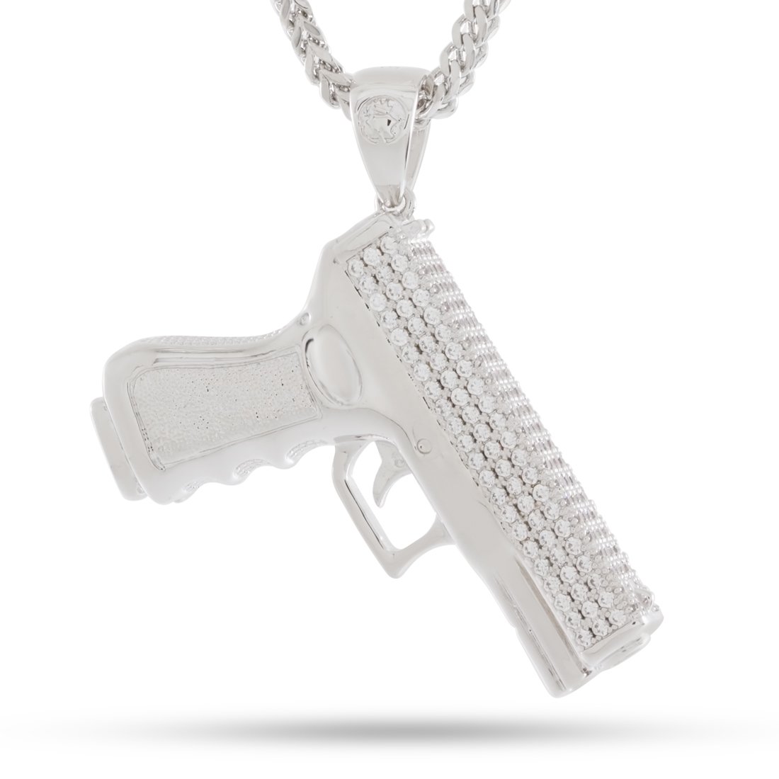 Iced Handgun Necklace  in  White Gold / 1.9" by Kingices