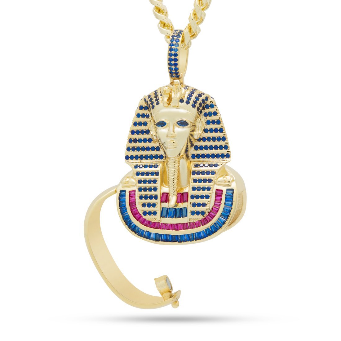 Iced King Tut Stash Necklace  in  14K Gold / 2.1" by Kingices