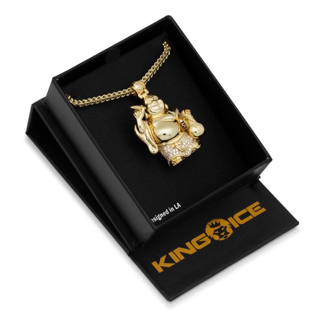 Iced Laughing Buddha Necklace  in  by Kingices