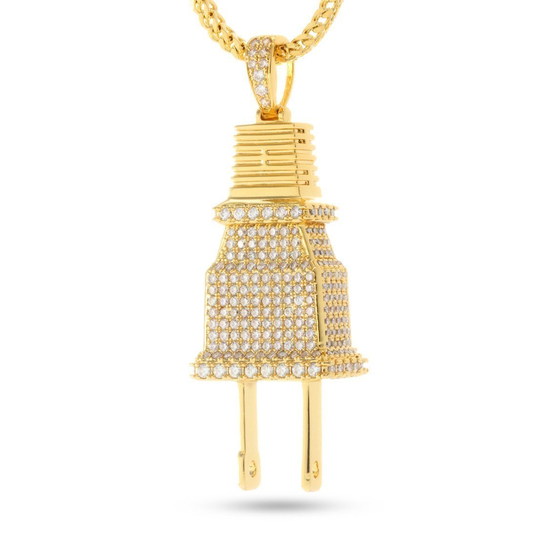 Iced Plug Necklace  in  14K Gold / 2" by Kingices