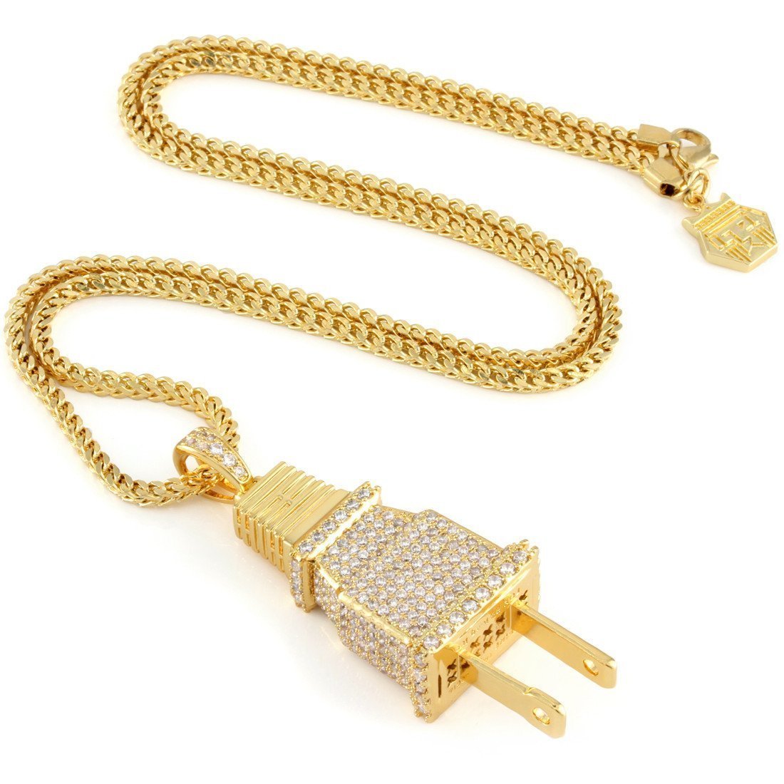 Iced Plug Necklace  in  14K Gold / 2" by Kingices