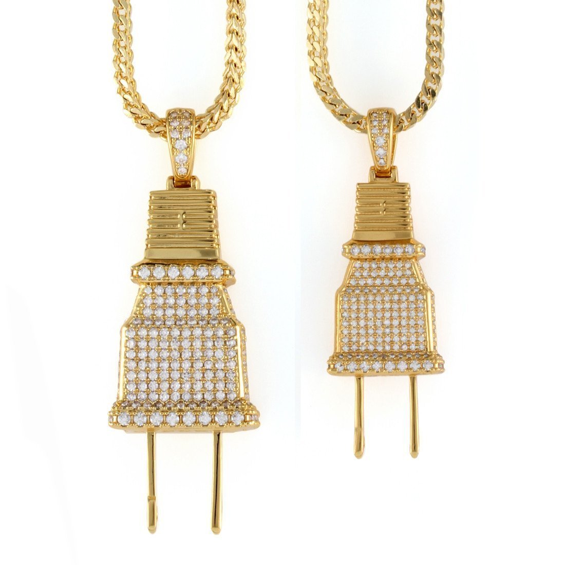 Iced Plug Necklace  in  14K Gold / 2" by Kingices