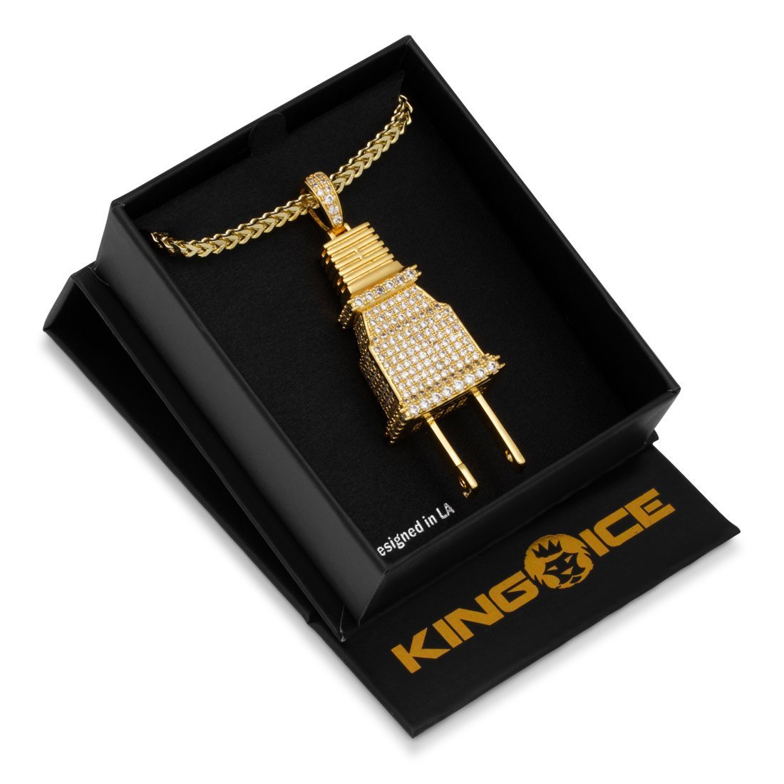 Iced Plug Necklace  in  14K Gold / 2" by Kingices