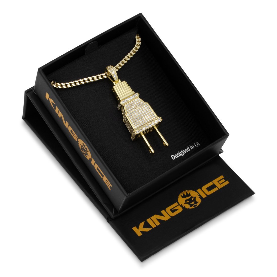 Iced Plug Necklace  in  14K Gold / 2" by Kingices