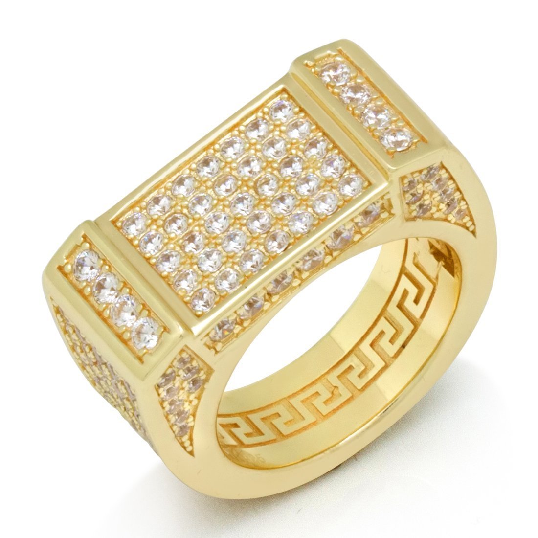 Iced Rectangle Ring  in  Gold Plated / 14K Gold / 7 by Kingices