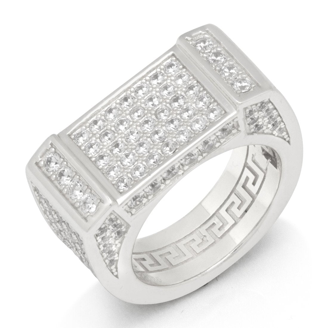 Iced Rectangle Ring  in  Gold Plated / White Gold / 7 by Kingices