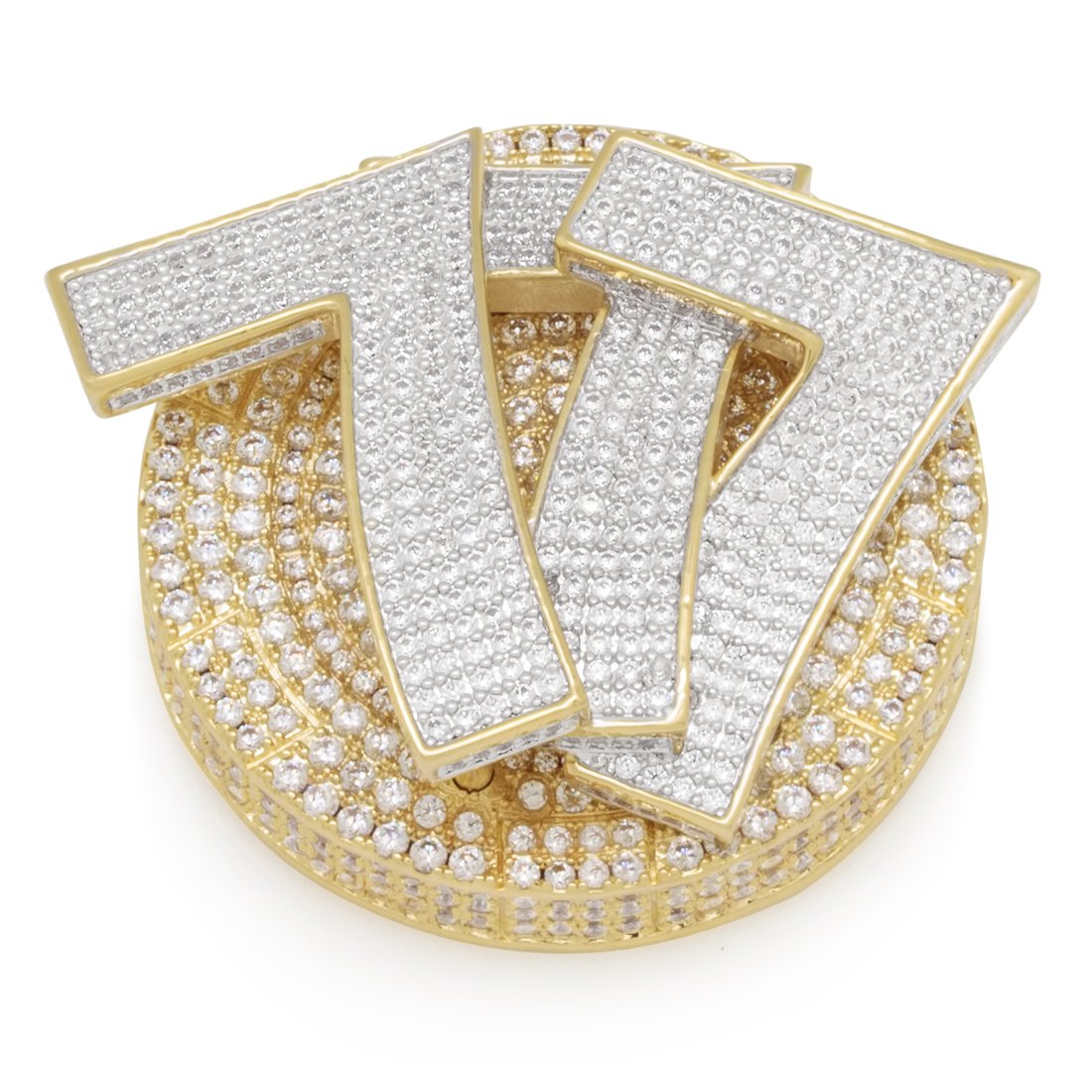 Iced Triple 7's Card Guard  in  14K/White Gold by Kingices