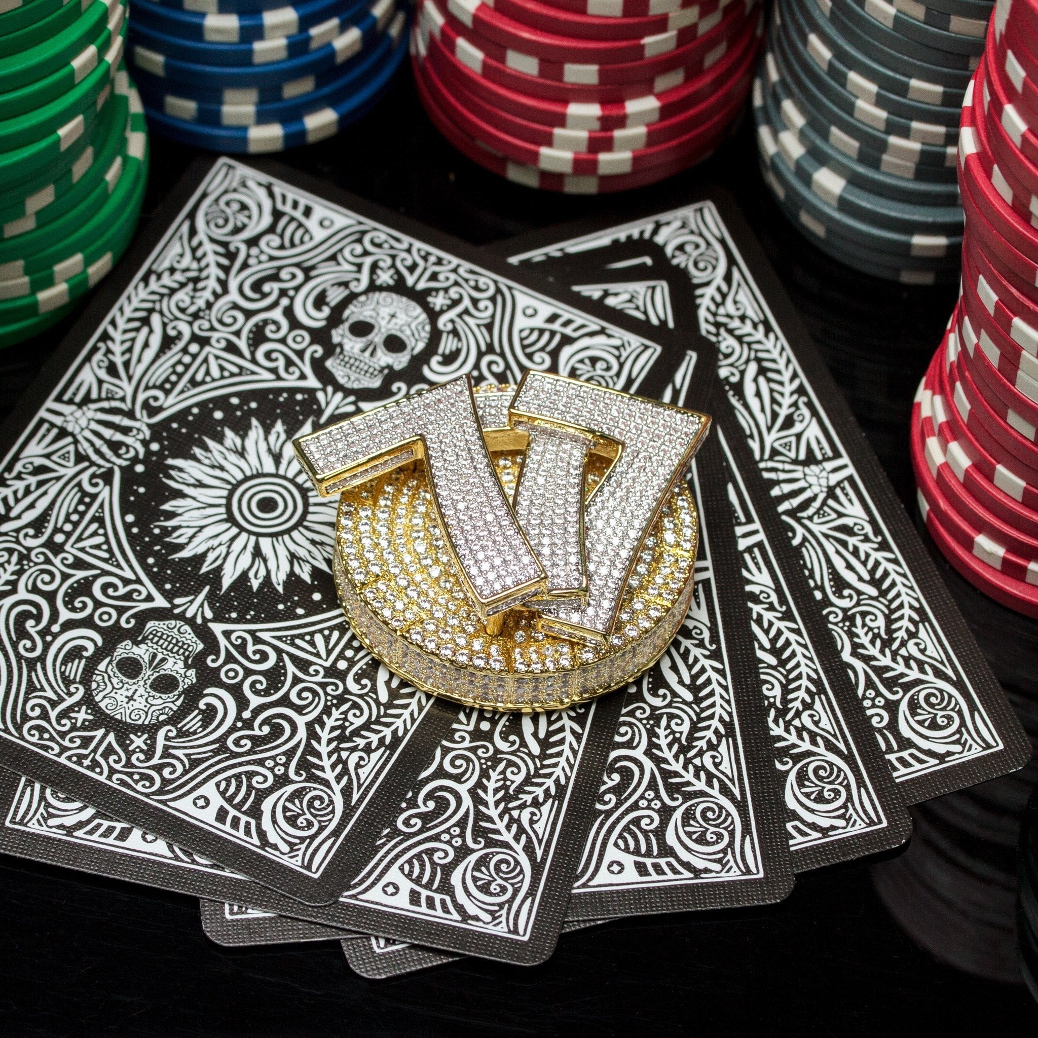 Iced Triple 7's Card Guard  in  14K/White Gold by Kingices