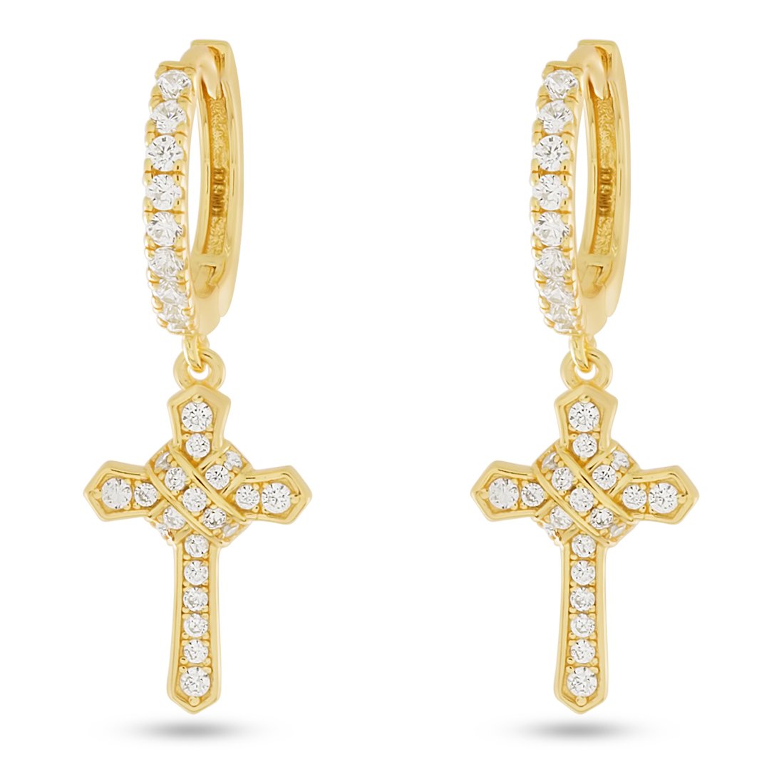 Iced Wrapped Cross Earrings  in  Sterling Silver / 14K Vermeil / 1.2" by Kingices