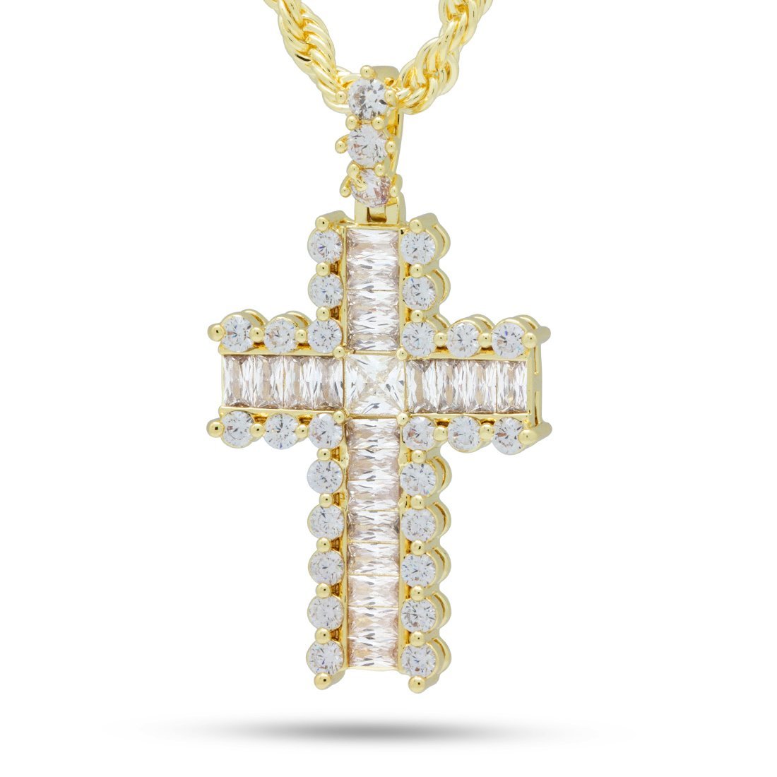 Icy Cross Necklace  in  14K Gold / 2.1" by Kingices