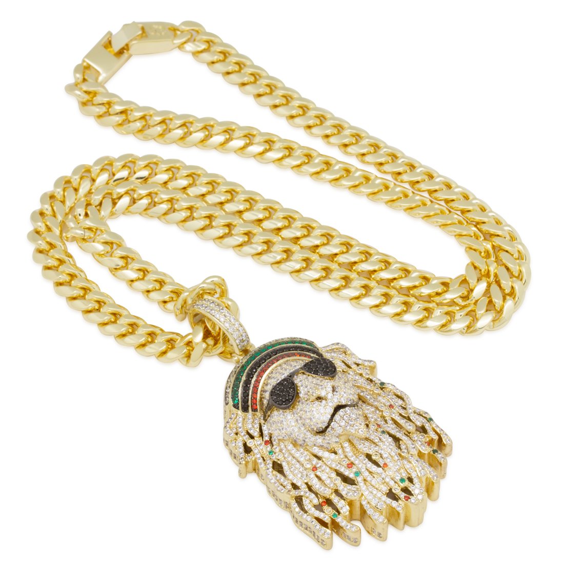 Icy Rasta Lion Necklace  in  14K Gold / 2.8" by Kingices