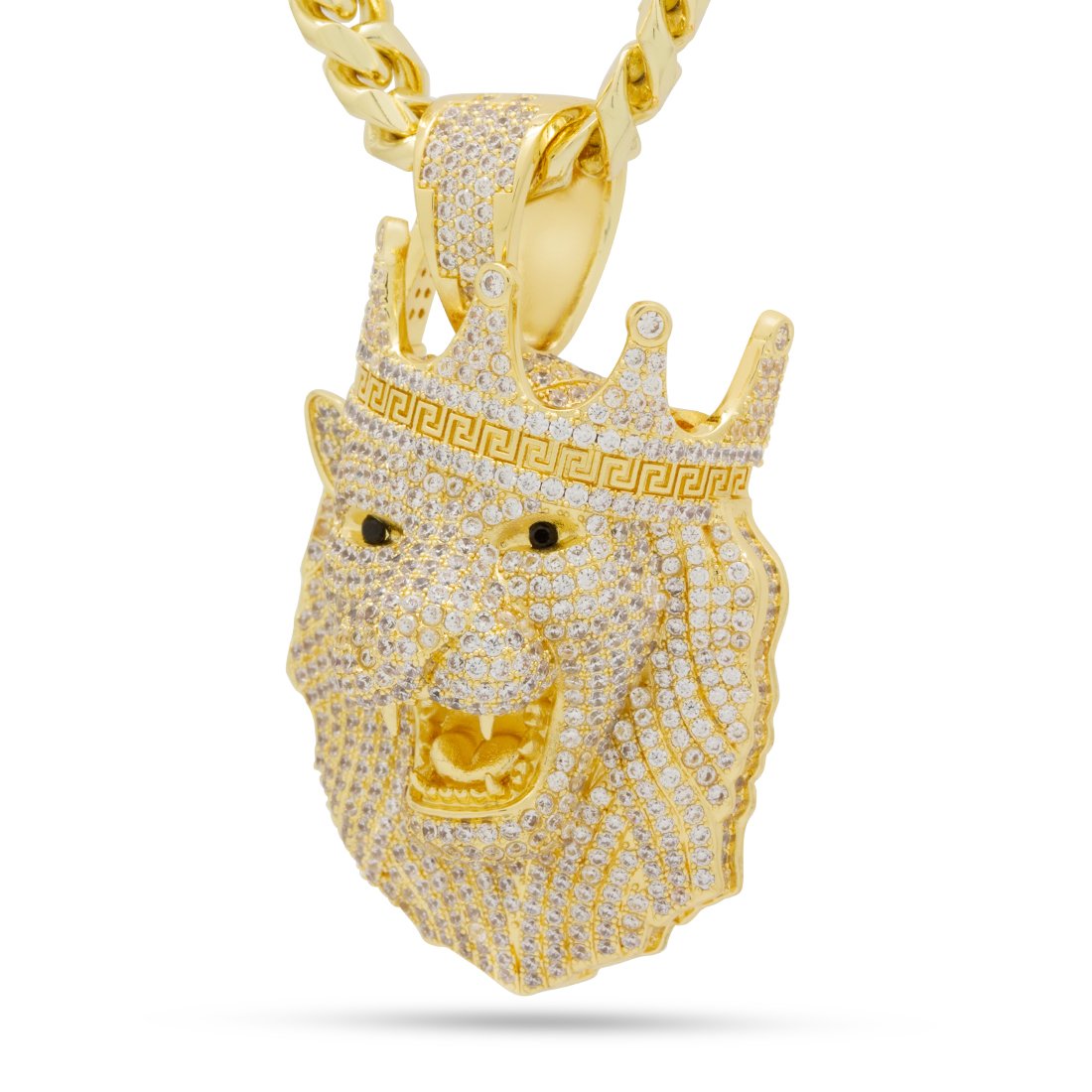 Icy Royal Lion Necklace  in  14K Gold / 2" by Kingices