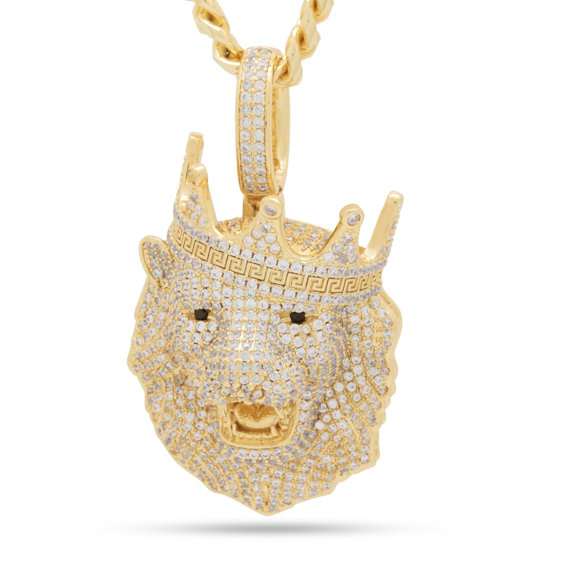 Icy Royal Lion Necklace  in  14K Gold / 2" by Kingices