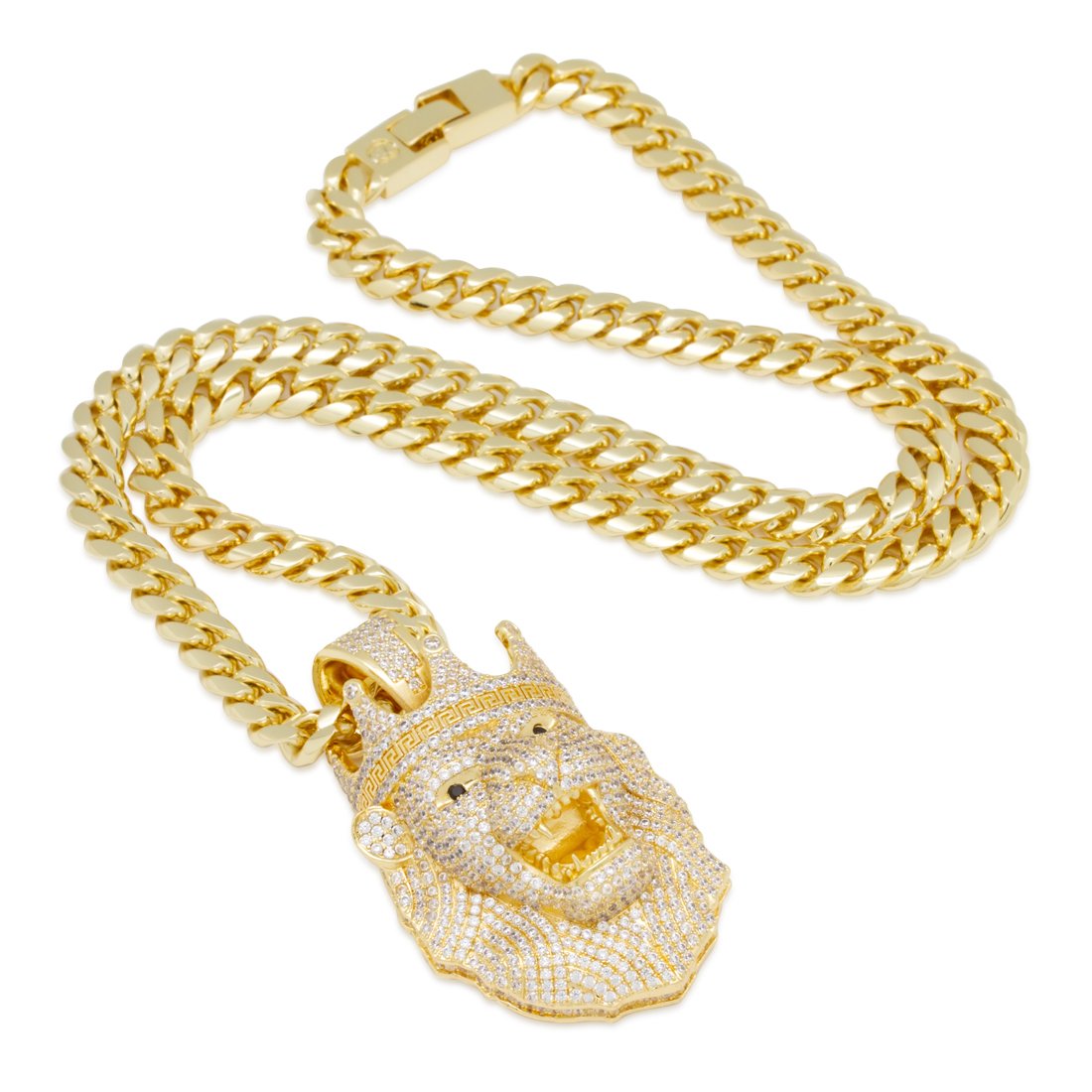 Icy Royal Lion Necklace  in  14K Gold / 2" by Kingices