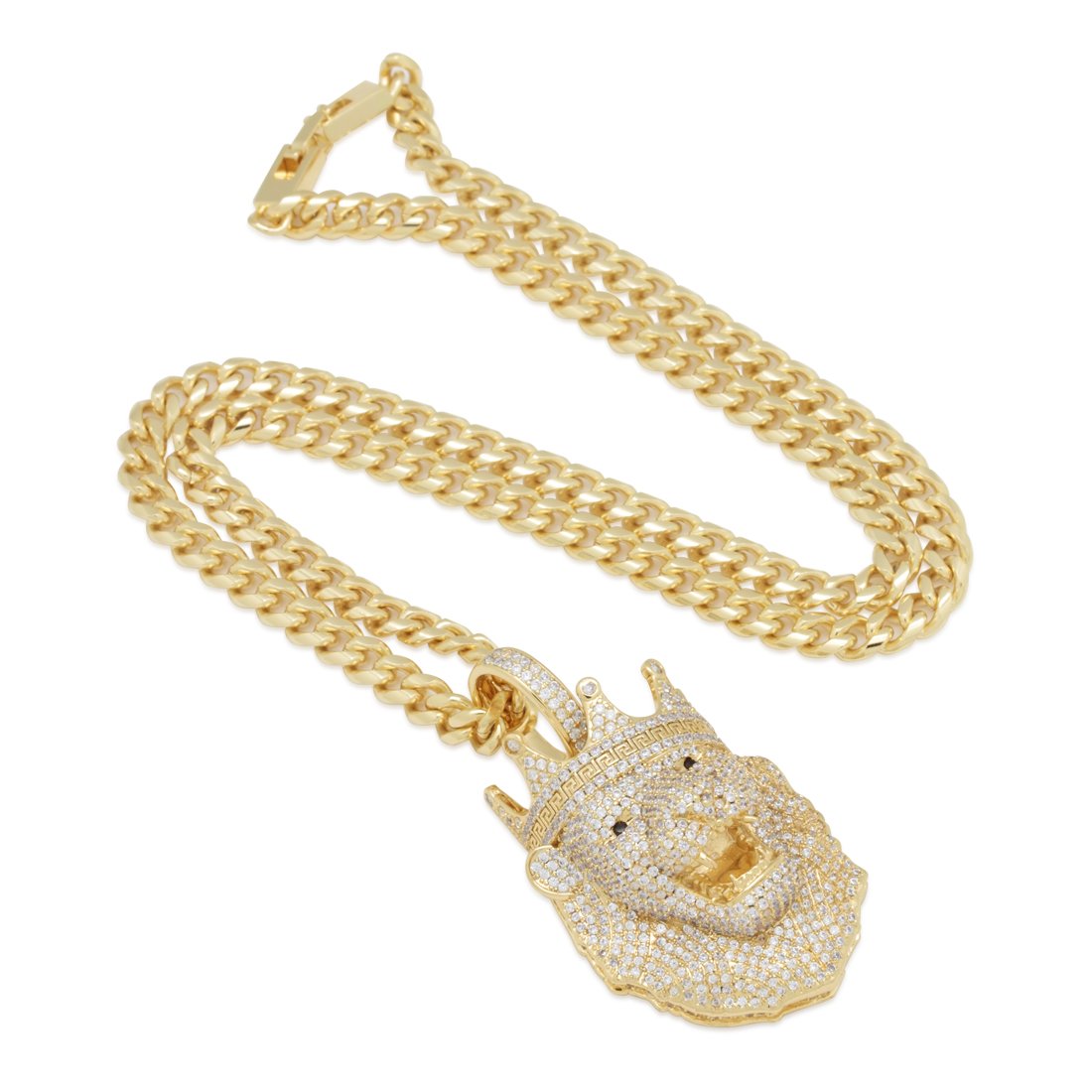 Icy Royal Lion Necklace  in  14K Gold / 2" by Kingices