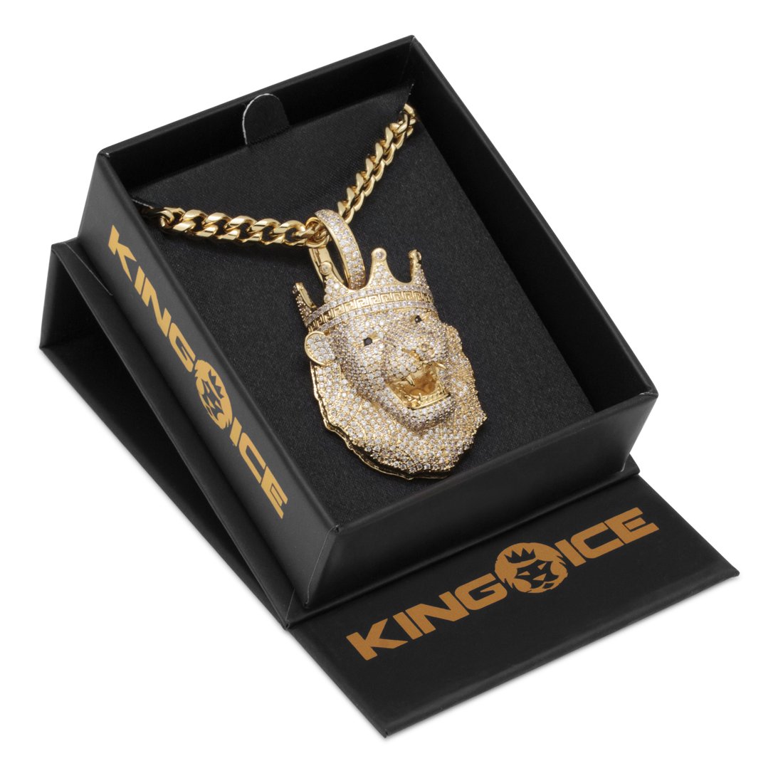 Icy Royal Lion Necklace  in  14K Gold / 2" by Kingices