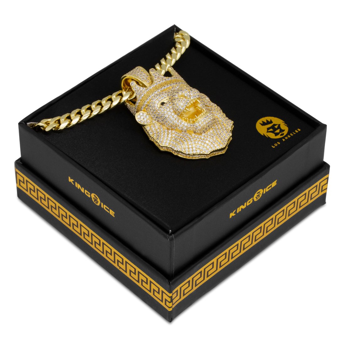Icy Royal Lion Necklace  in  14K Gold / 2" by Kingices