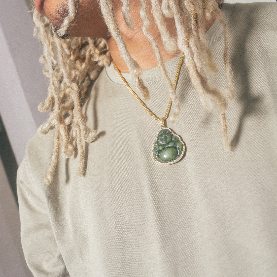Jade Buddha Necklace  in  14K Gold / 1.4" by Kingices